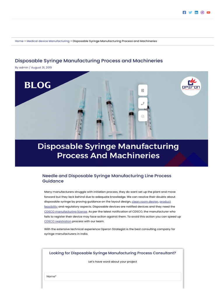 Disposable Syringe Manufacturing Guide | PDF | Syringe | Medical Device