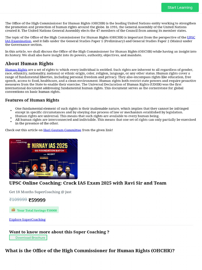 Office of High Commissioner For Human Rights - OHCHR - in Detail | PDF
