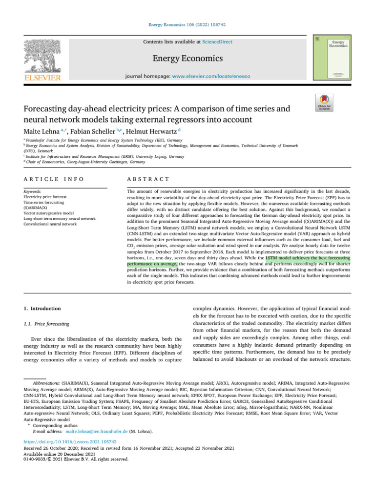 Lehna Et Al. 2022 - Forecasting Day-Ahead Electricity Prices - A ...