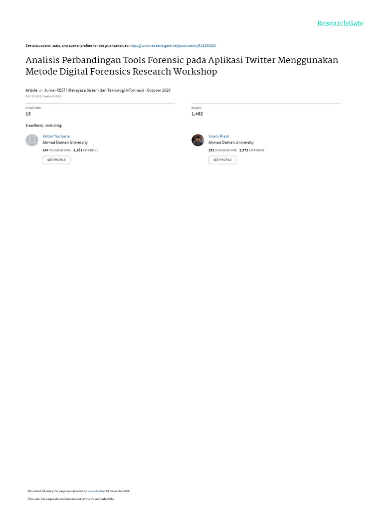 Analisis perbandingan tools forensic pada aplikasi twitter menggunakan