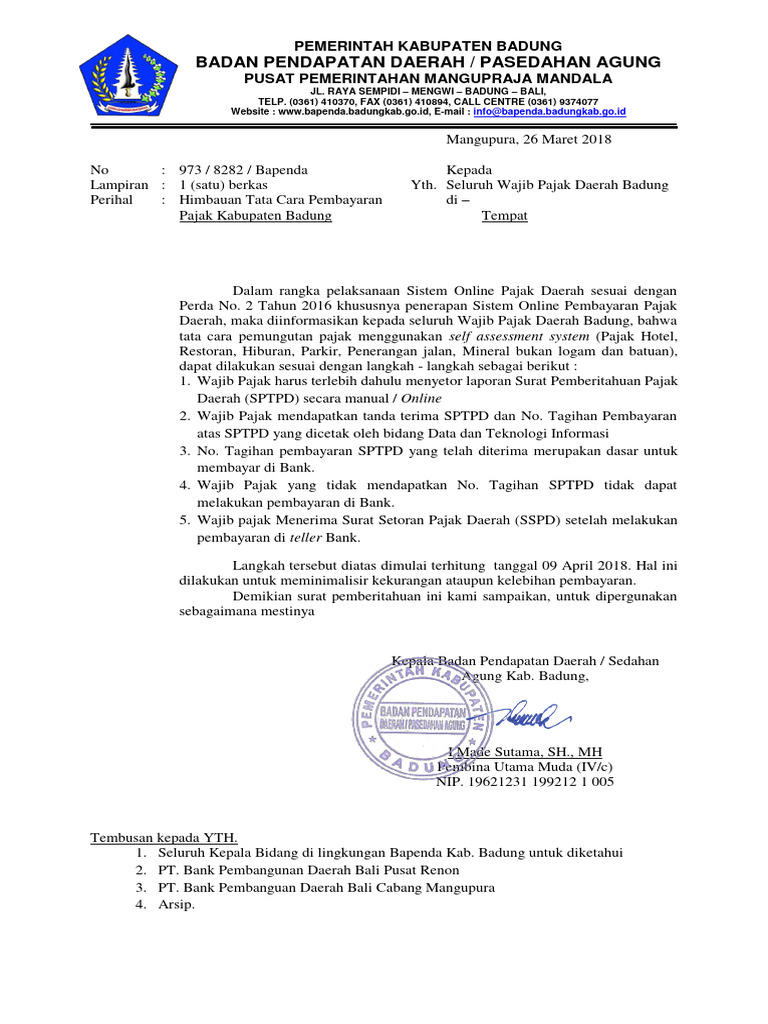 Bapenda-Tata Cara Pembayaran Pajak Kabupaten Badung | PDF