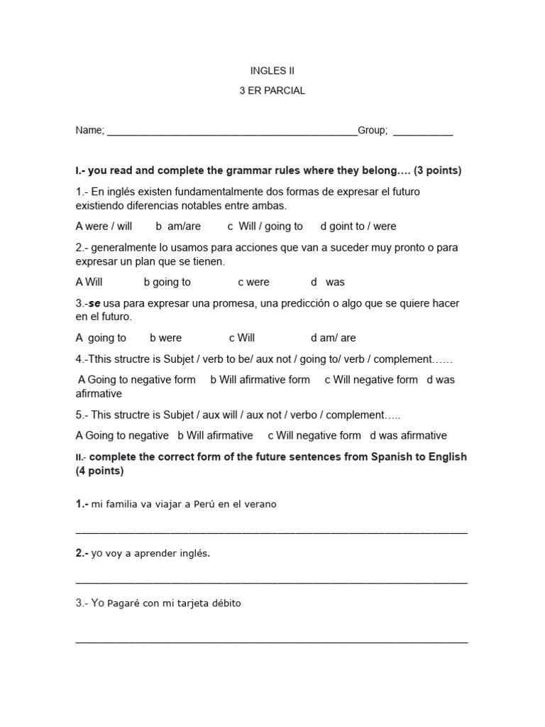 Tercer Parcial de Inglés II | PDF | Estudios de idiomas extranjeros