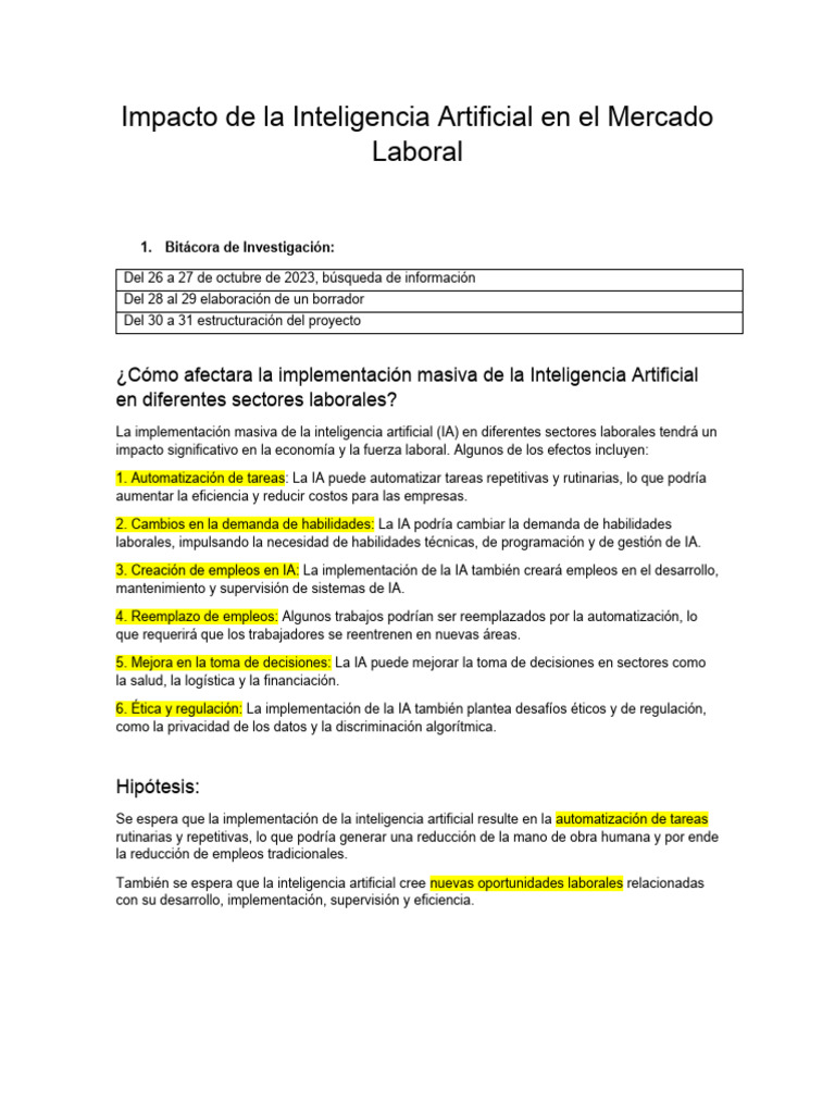 Impacto de la IA en el Mercado Laboral | PDF | Inteligencia artificial ...