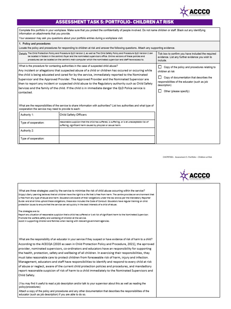 Portfolio on Child Protection Strategies | PDF | Child Protection | Risk