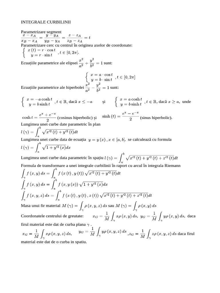 Formule - Partea II Calcul Integral | PDF