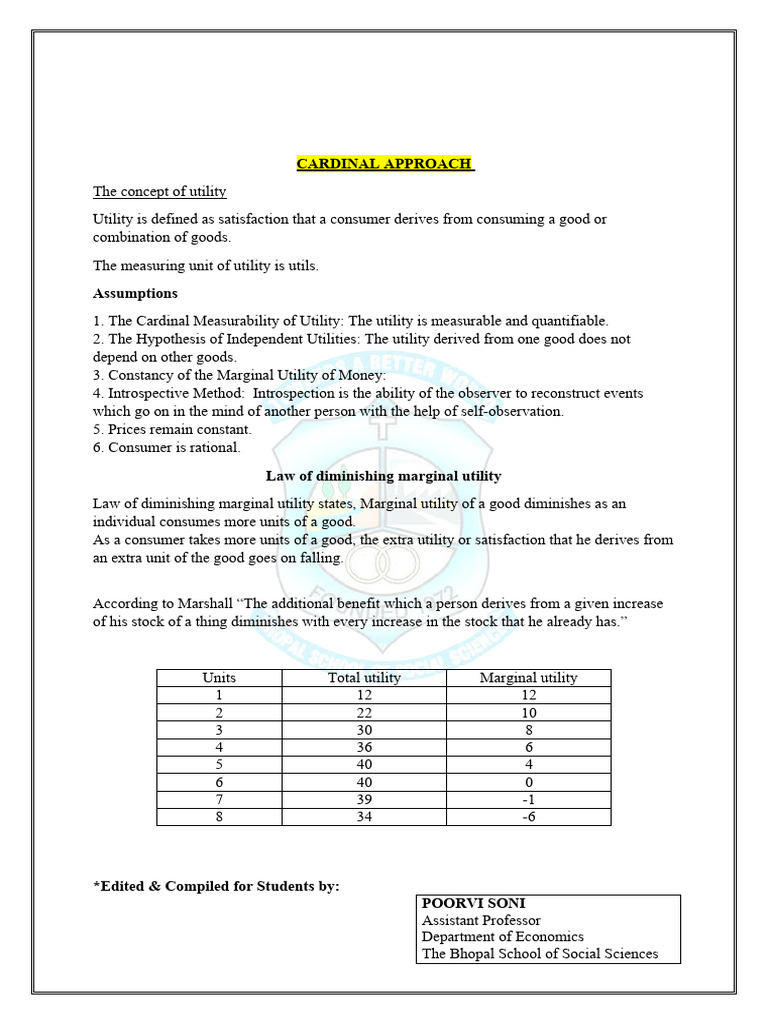 Cardinal And Ordinal Approach In Economics