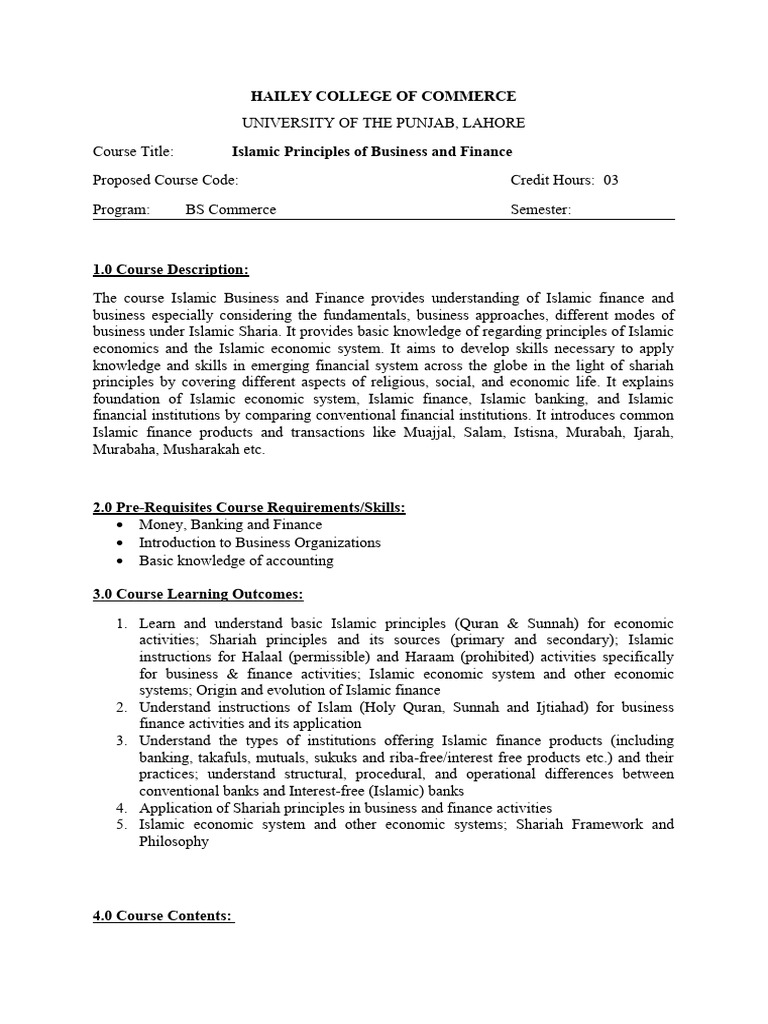 Islamic Principles of Business & Finance | PDF | Islamic Banking And ...