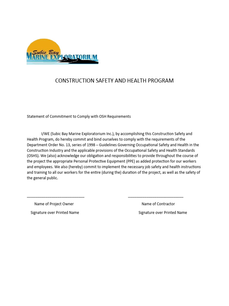 Construction Safety and Health Program | PDF | Occupational Safety And ...