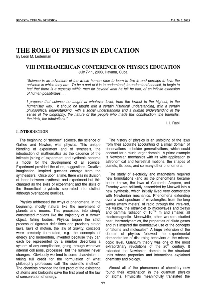 Role Of Physics In Science