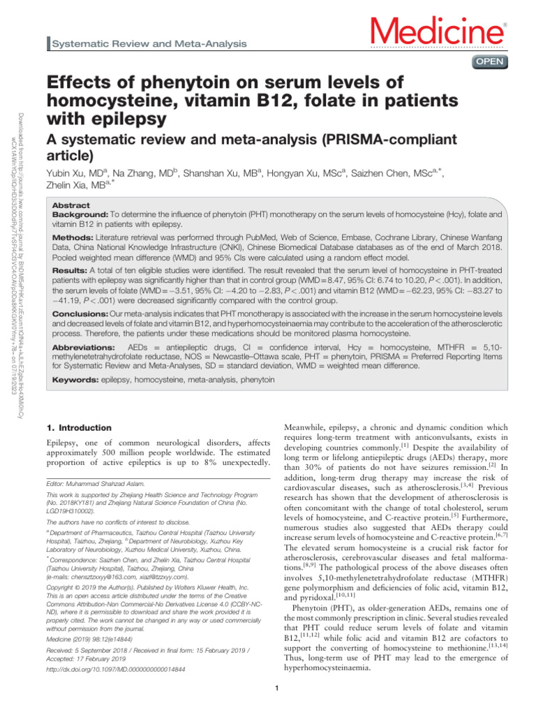 Effects of Phenytoin On Serum Levels Of.16 PDF Systematic Review