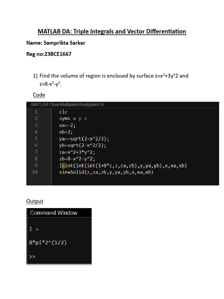 Matlab vector differentiation and triple integral pdf