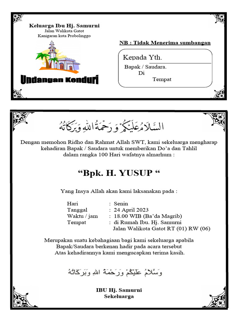 Contoh Undangan Kenduri 40 hari | PDF