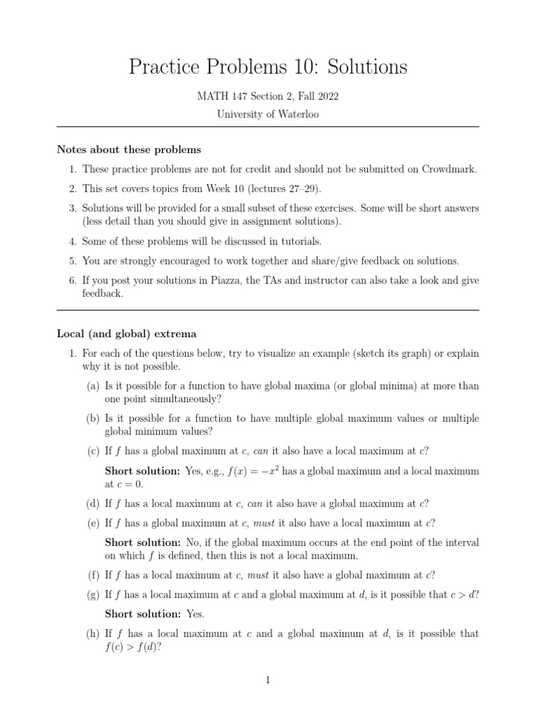 MATH_147_Practice_10_solutions | PDF | Mathematical Objects | Calculus