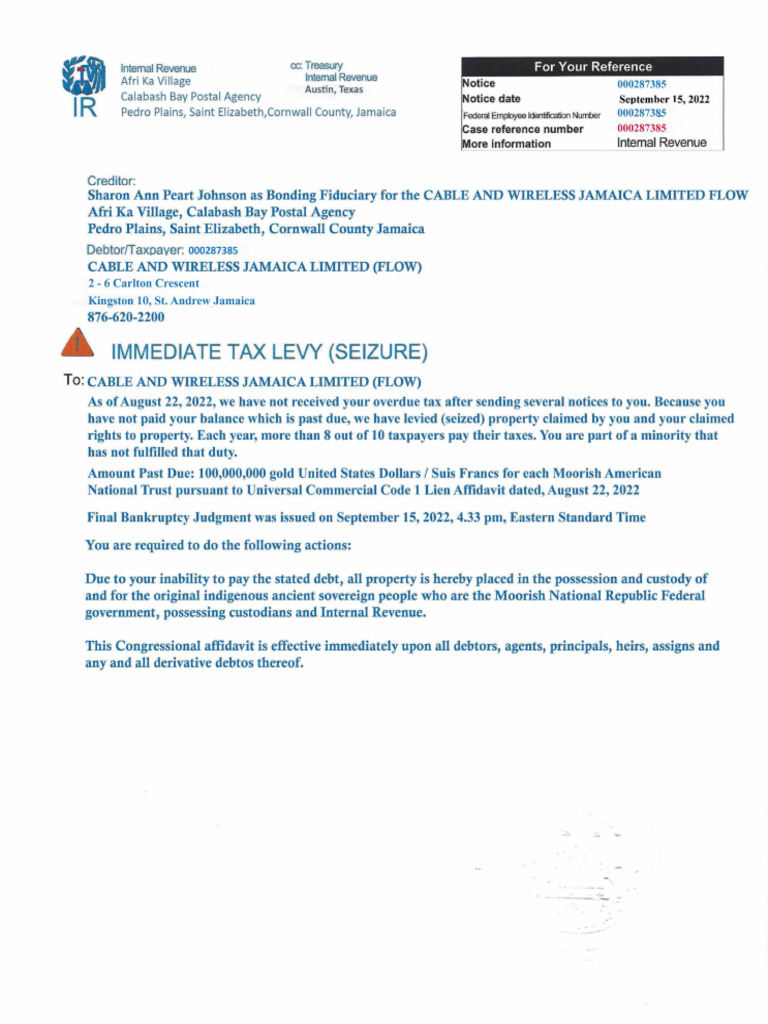 Tax Levy 1099c, 1099, 1096, Tax Levy + 2193946 + Cable and Wireless