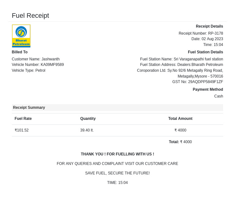 Fuel Bill Template 1 PDF