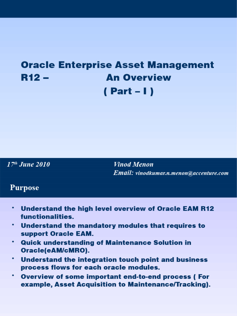 Overview of Oracle EAM R12 Functions | PDF | Asset Management | Inventory