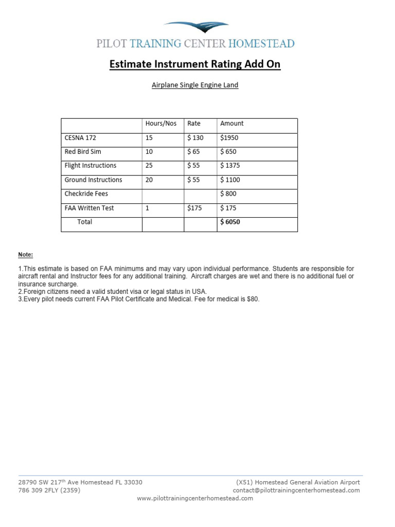 Estimate Instrument Rating Add On | PDF | Business