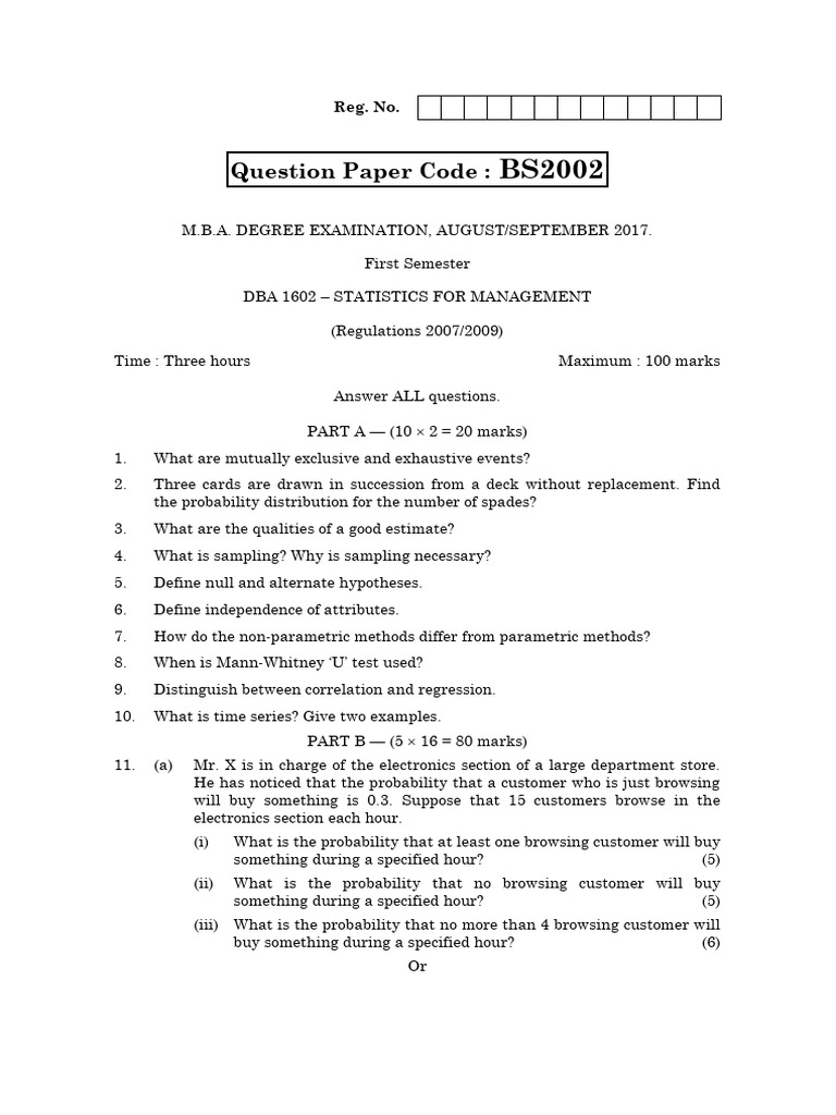MBA Papers | PDF | Data Analysis | Probability And Statistics