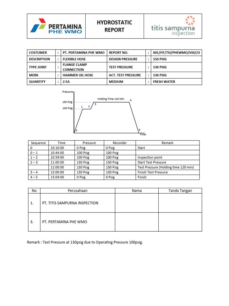 Hydrostatic Test Report for Flexible Hose | PDF