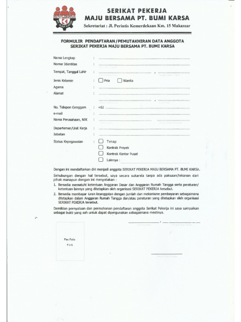 Formulir Serikat Pekerja | PDF