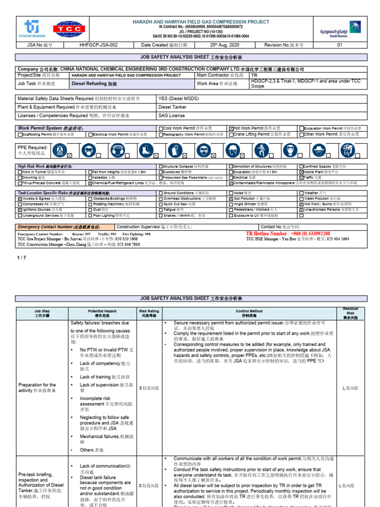 JSA-002-Diesel Refueling加油作业 | PDF