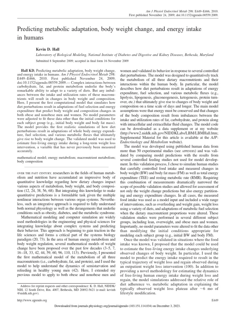 Predicting Metabolic Adaptation, Body Weight Change, and Energy Intake ...
