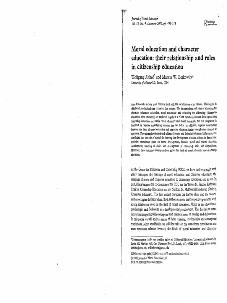 Moral and Character Education in Citizenship | PDF | Service Learning ...