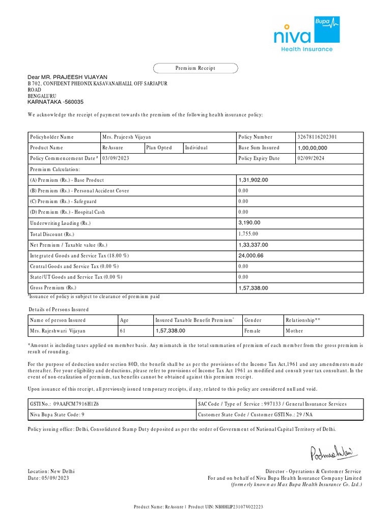 Parents Insurance Premium | PDF | Insurance | Taxes