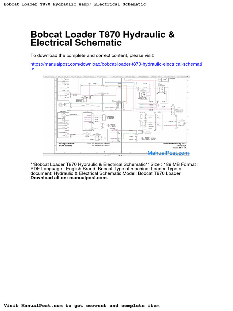 Bobcat Loader t870 Hydraulic Electrical Schematic PDF Project
