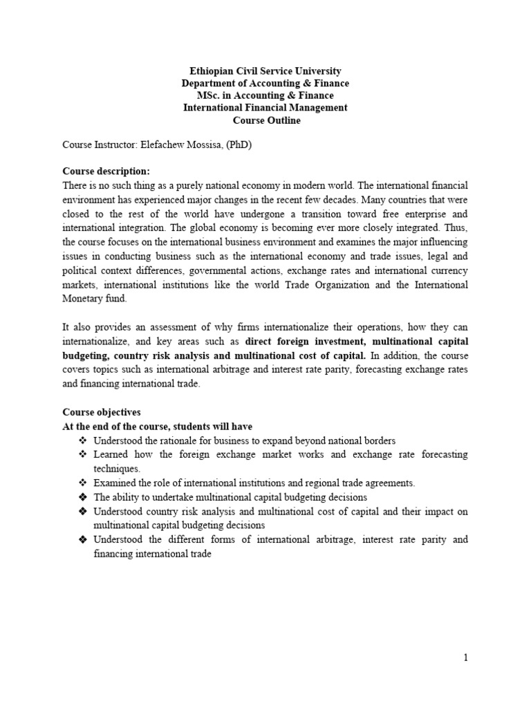 International Financial Management Course Outline | PDF | Exchange Rate ...