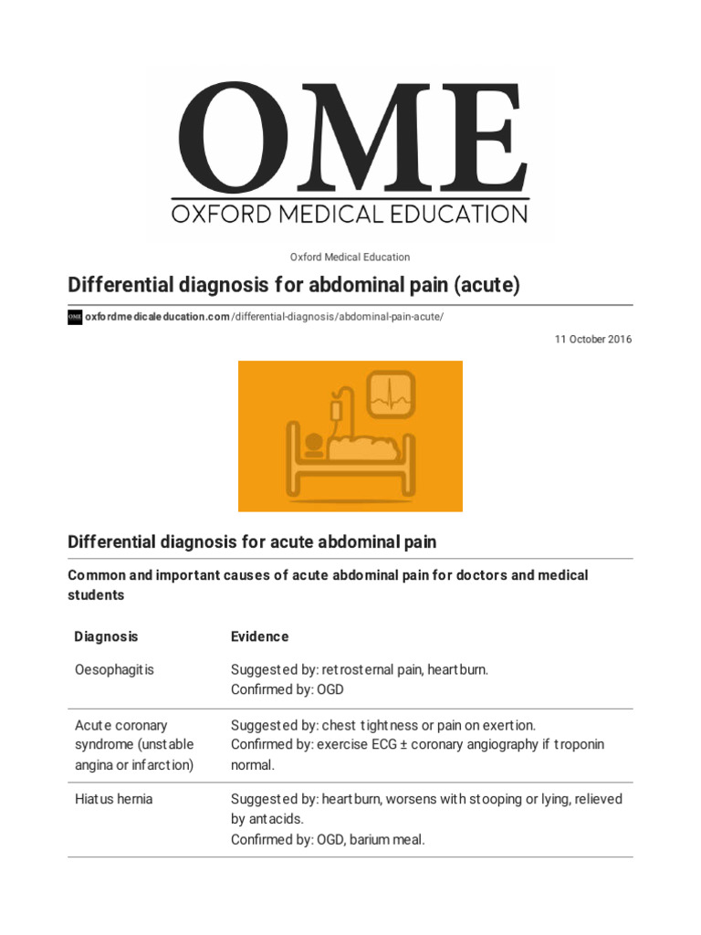 Differential Diagnosis For Abdominal Pain (Acute) Download Free PDF