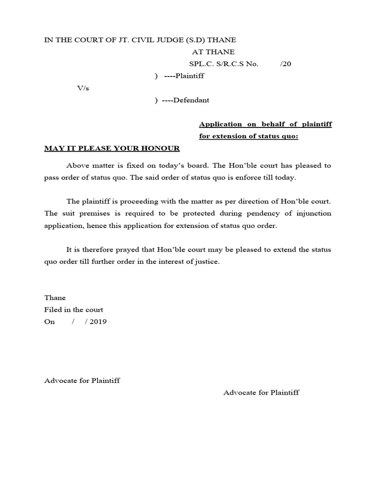 Application For Extension of Status Quo | PDF