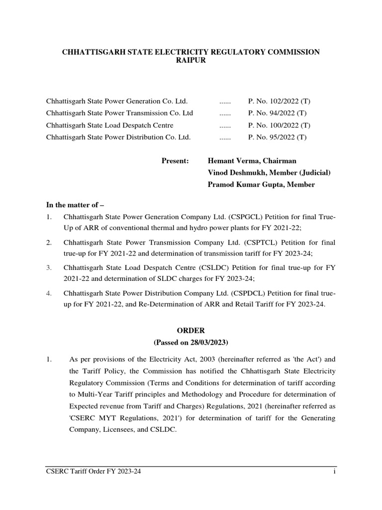 Chhattisgarh State Electricity Regulatory Commission Raipur: CSERC ...