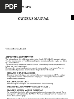 美品 HONDA CRF125F サービスマニュアル 2022 ホンダ 2022 CRF125F FB - Service Manual | PDF | Gasoline | Motorcycle