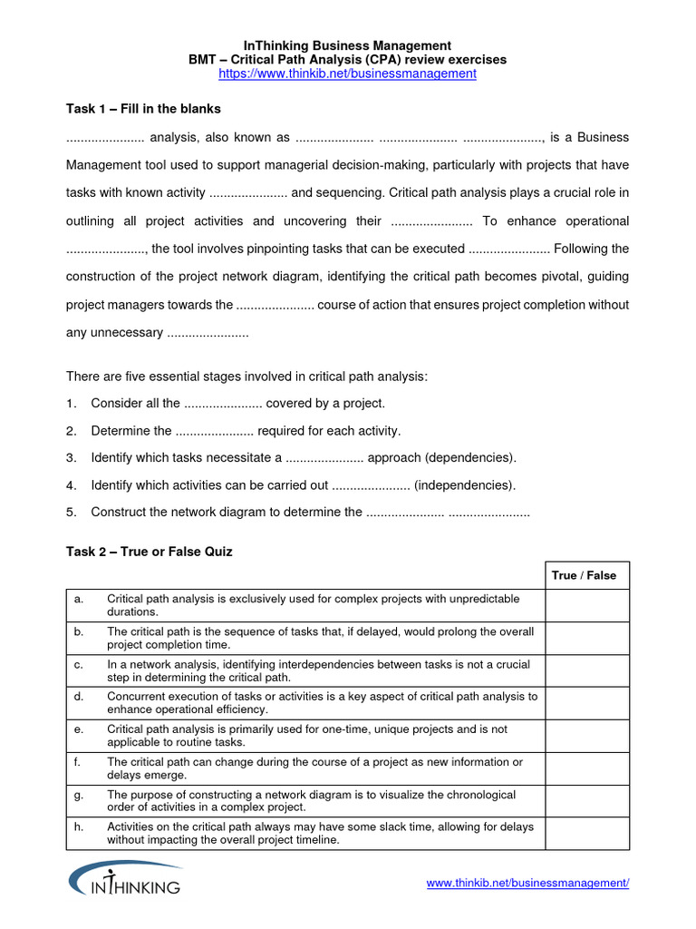 Bmt Hl Critical Path Analysis Revision Sheet Pdf Systems Theory