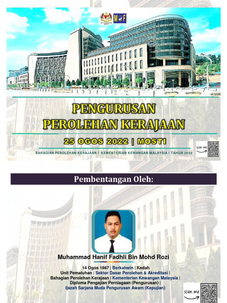Slot 1 & 2 - Pengurusan Perolehan Kerajaan 25.8.22 MOSTI (MOF) | PDF