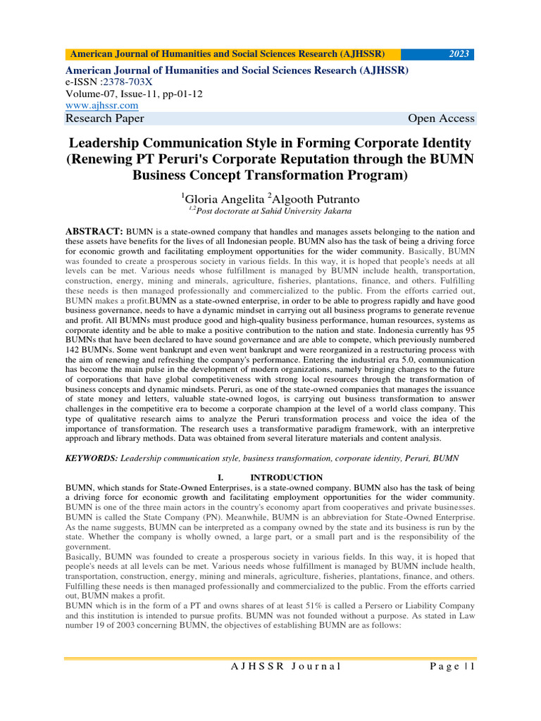 Leadership Communication Style in Forming Corporate Identity (Renewing ...
