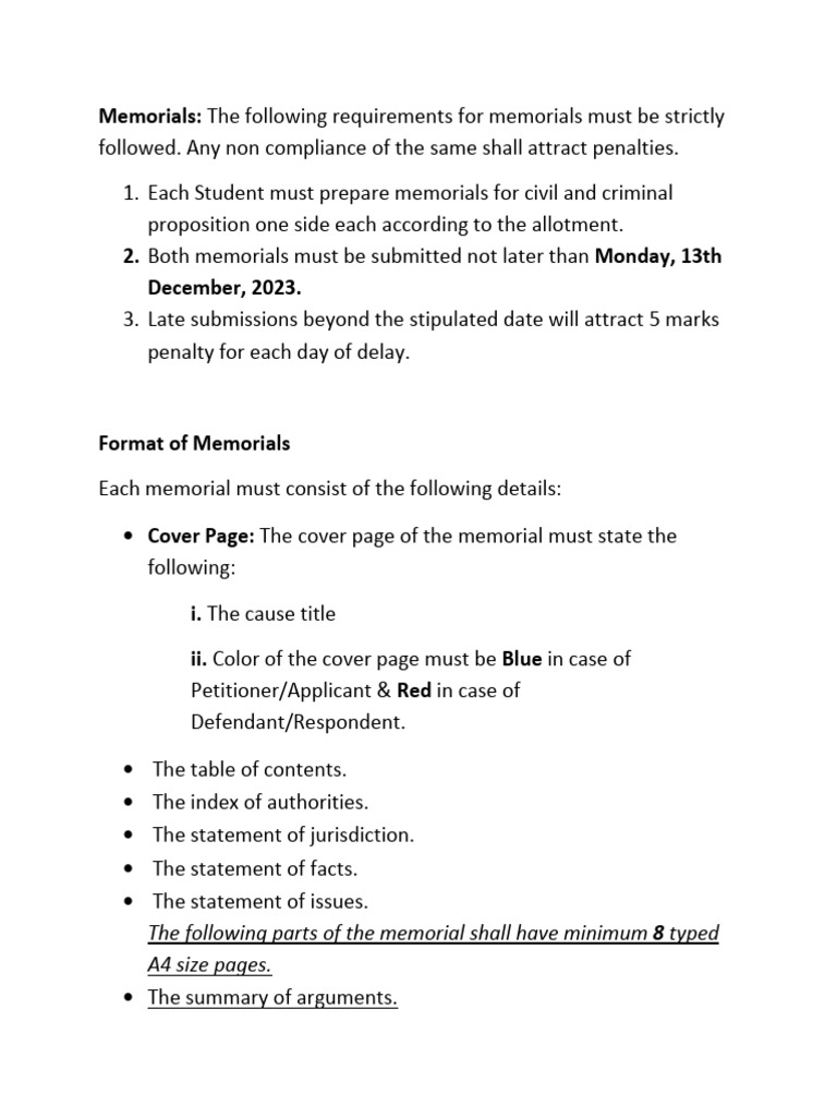 moot court memorial rules PDF