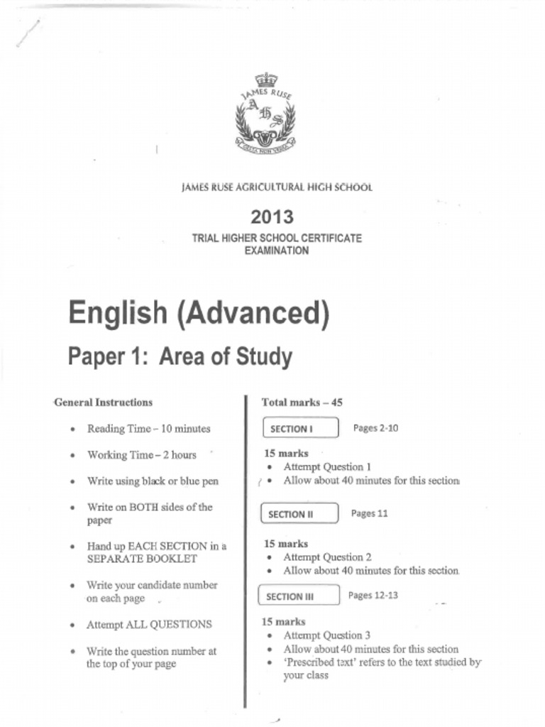 James Ruse 2013 English Trial Paper 1 | PDF