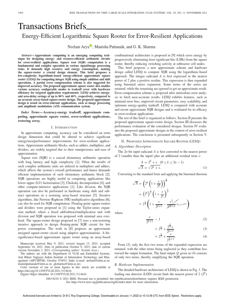 Energy-Efficient Logarithmic Square Rooter For Error-Resilient ...