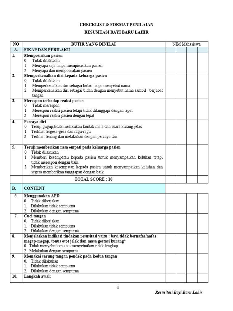 Checklist Penilaian Resusitasi Bayi | PDF