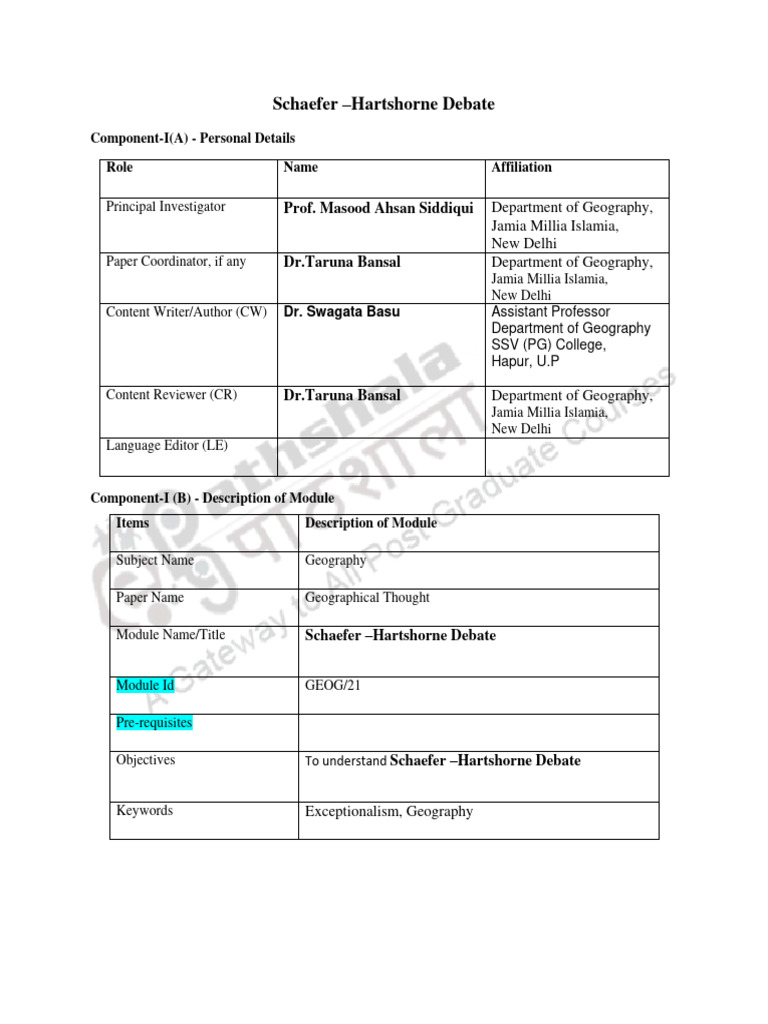 SchaeferHartshorne Debate in Geography PDF Geography Science