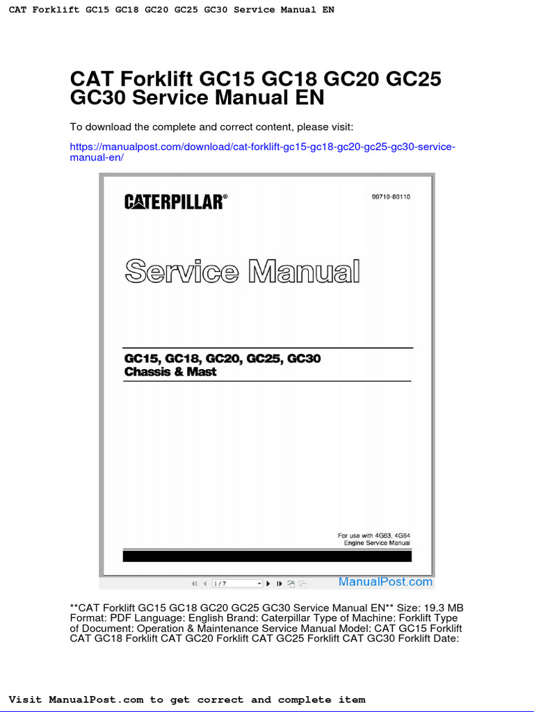 Cat Forklift Gc15 Gc18 Gc20 Gc25 Gc30 Service Manual en PDF