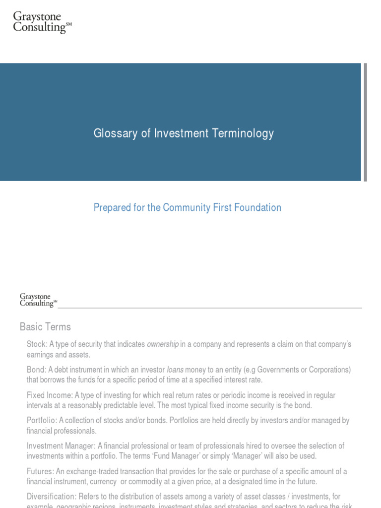 Glossary Investment Terminology PDF Mortgage Backed Security