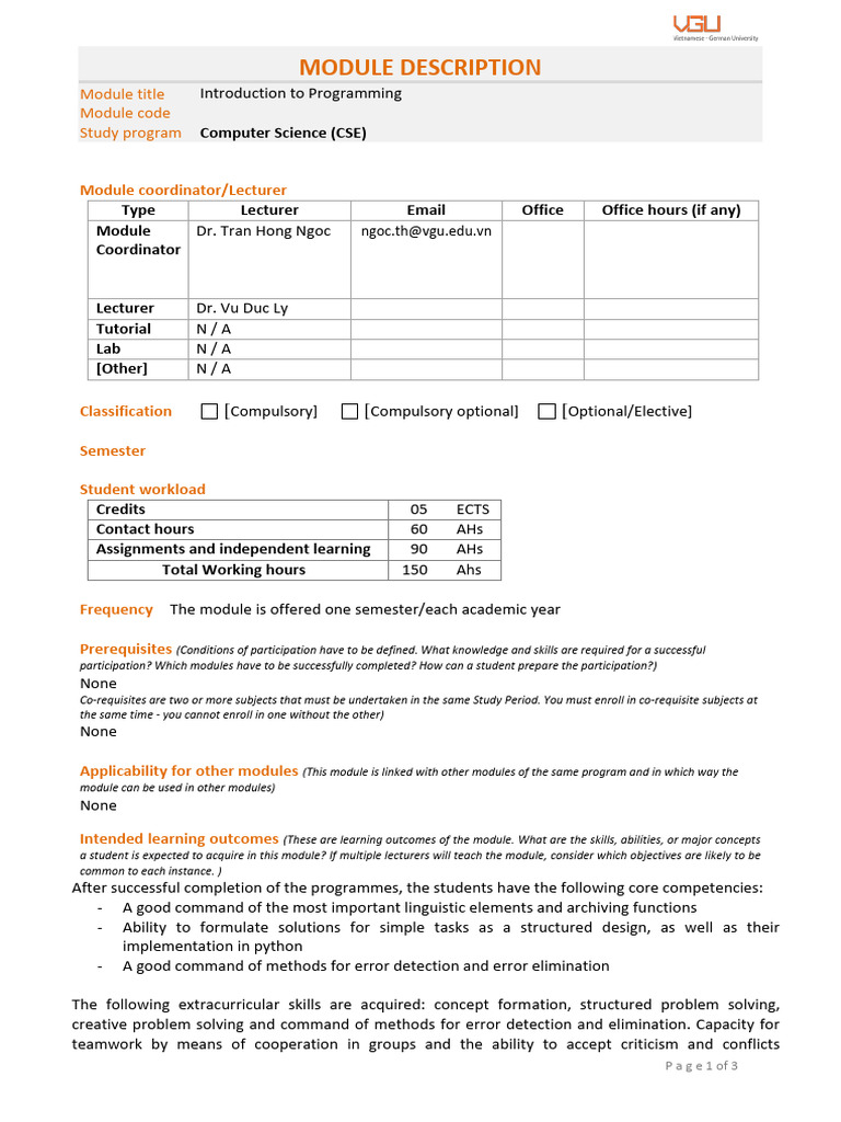 Introduction To Programming Syllabus | PDF | Python (Programming ...
