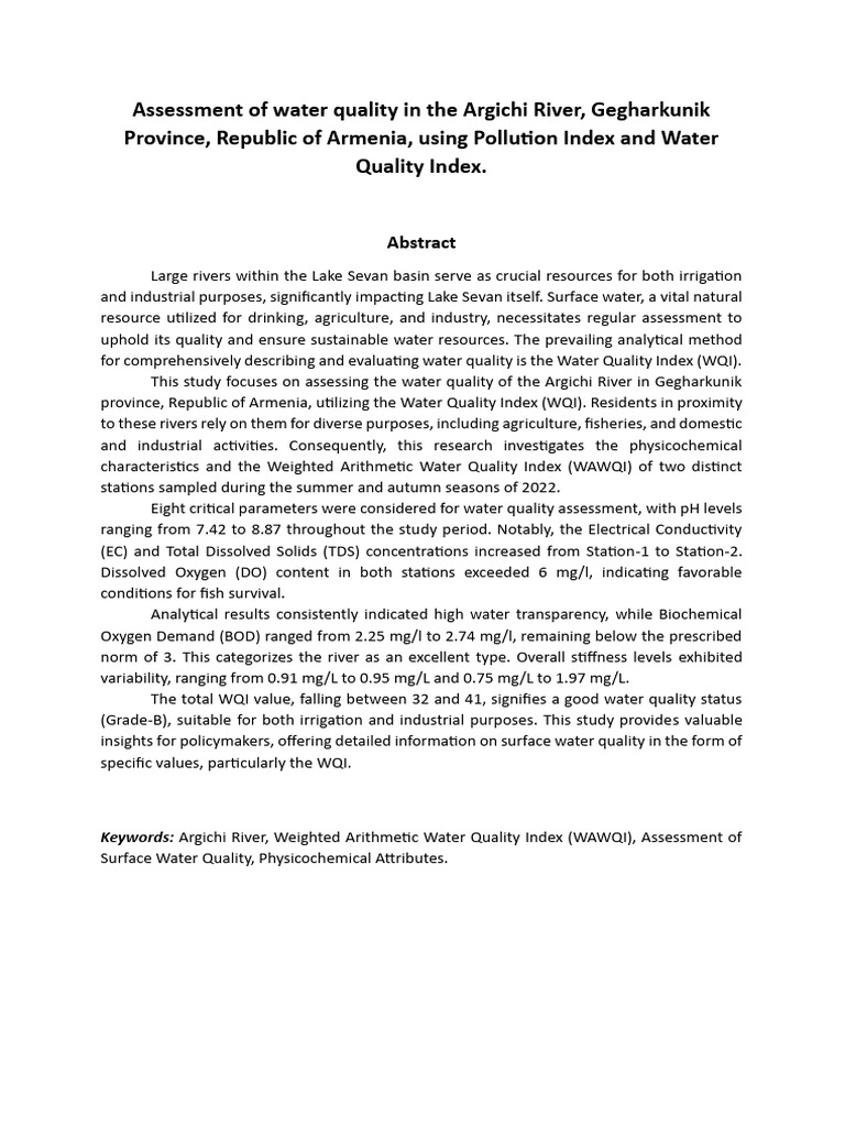 Water Quality Status Based On Pollution Index | PDF | Water Quality ...