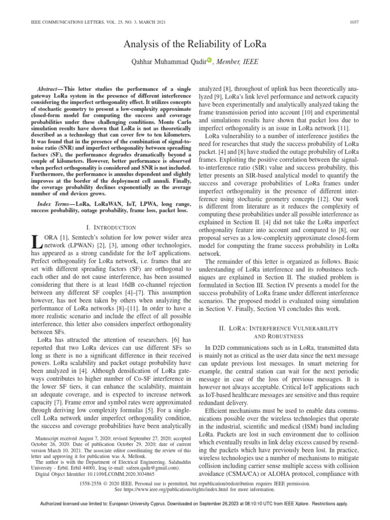 LoRa Reliability Analysis Under Interference | PDF | Signal To Noise ...