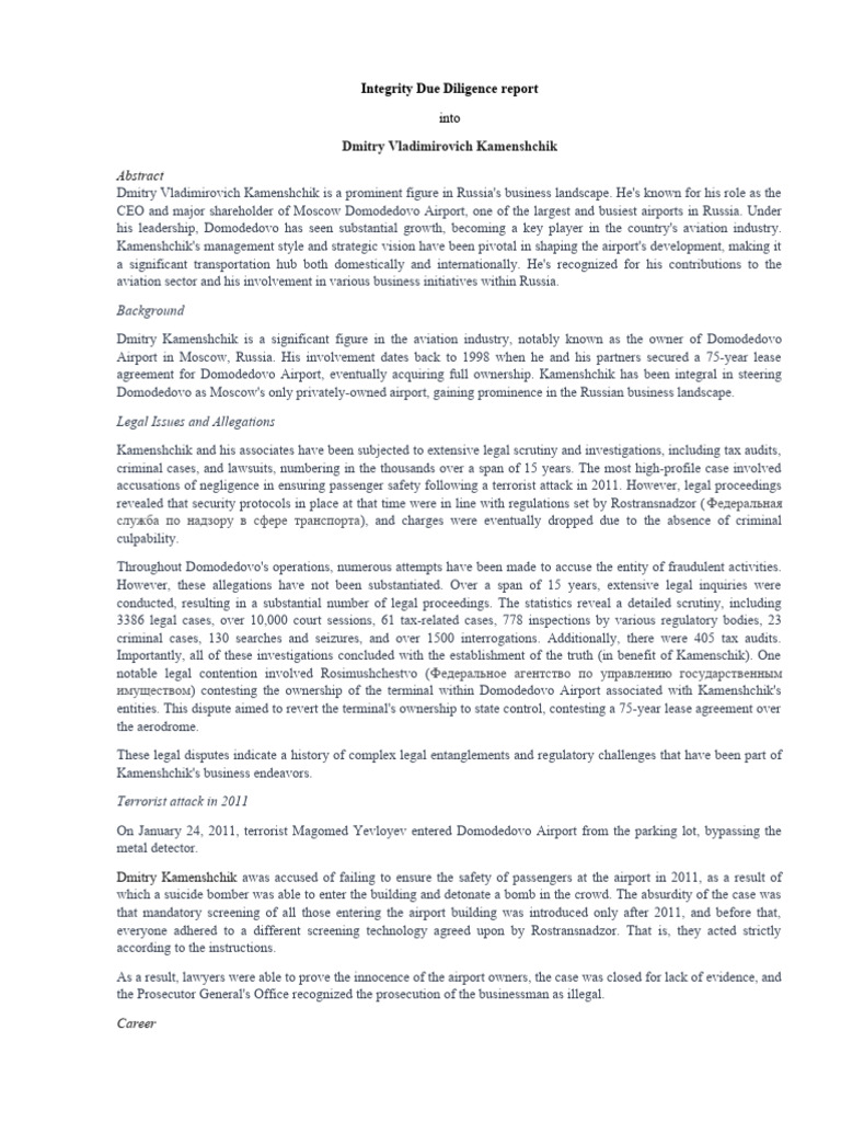 Integrity Due Diligence Reports - GM | PDF | Airport | Business