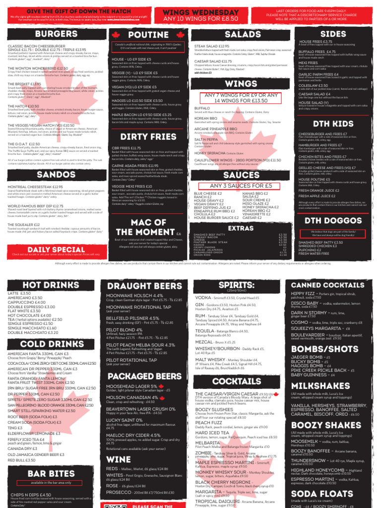 Down the Hatch Menu Highlights | PDF | Hamburgers | Coleslaw