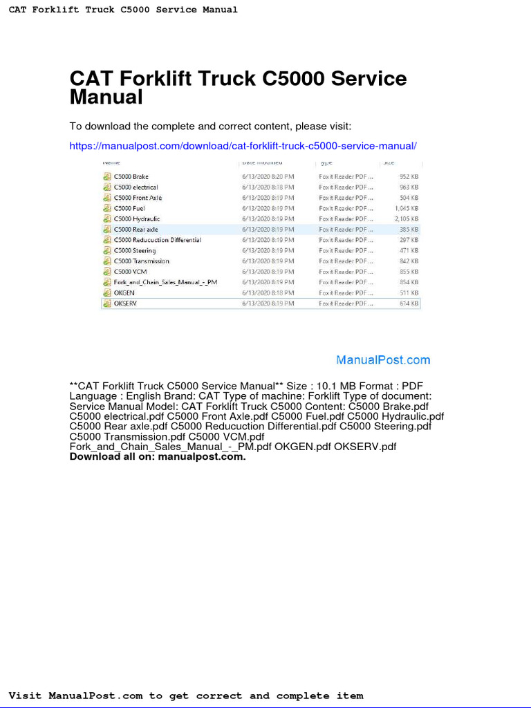 Cat Forklift Truck c5000 Service Manual PDF Manual Transmission